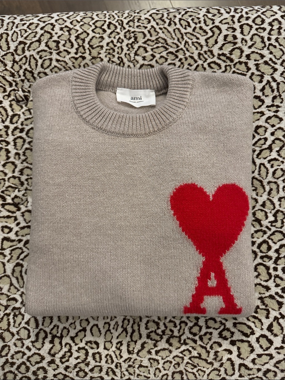 Ami Paris beige virgin wool Crewneck Sweater